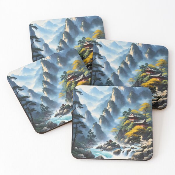 Item preview, Korean Idyllic mountain village cascading river landscape pastel designed and sold by BorgSpareParts.
