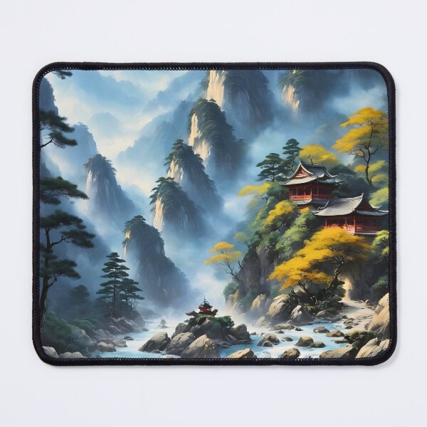 Item preview, Korean Idyllic mountain village cascading river landscape pastel designed and sold by BorgSpareParts.