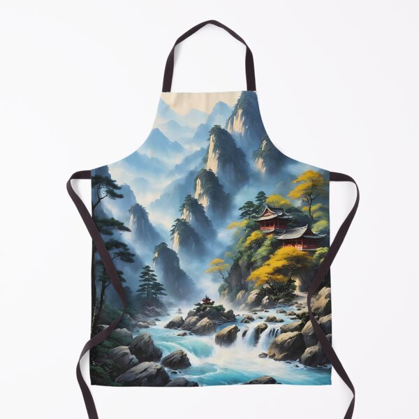 Item preview, Korean Idyllic mountain village cascading river landscape pastel designed and sold by BorgSpareParts.