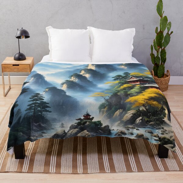 Item preview, Korean Idyllic mountain village cascading river landscape pastel designed and sold by BorgSpareParts.