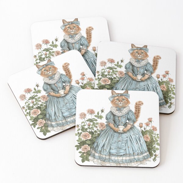 Item preview,  A Cat in Pastel Blue Victorian Style Dress at Afternoon Tea Party designed and sold by baucestudio.