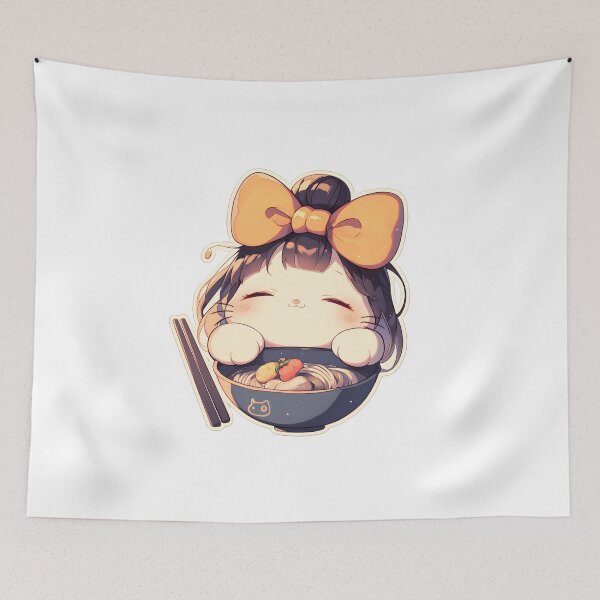 Item preview, Cute Kawaii Kitty With Noodles designed and sold by StickySparkle.
