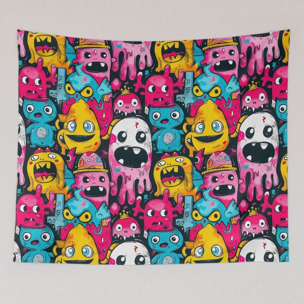 Item preview, Graffiti-Style Cartoon Doodle T-Shirt: Cute Characters, Pink Teal Palette designed and sold by CanvasCult.
