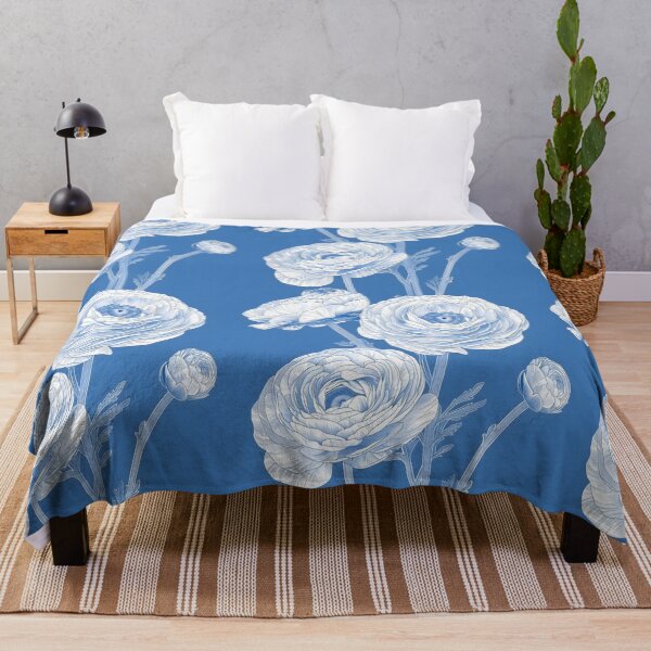 Item preview, Ranunculus Flower white lines light blue background designed and sold by kizenya.
