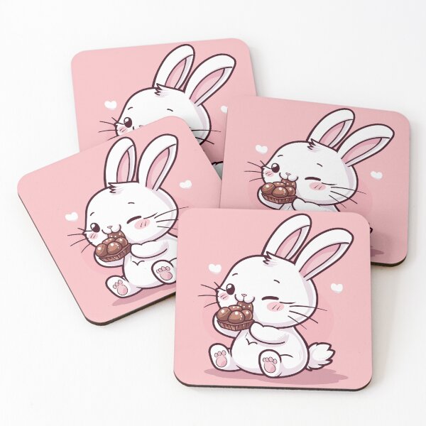 Item preview, White Cute Bunny Eat Chocolate designed and sold by KawaiiArtStyle.