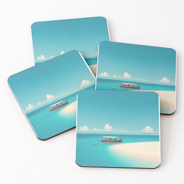 Item preview, Maldives vintage travel poster - Retro Dhoni boat in paradise designed and sold by pod24.