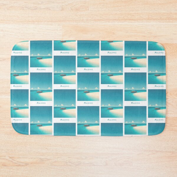 Item preview, Maldives vintage travel poster - Retro Dhoni boat in paradise designed and sold by pod24.