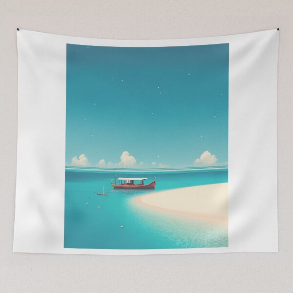 Item preview, Maldives vintage travel poster - Retro Dhoni boat in paradise designed and sold by pod24.