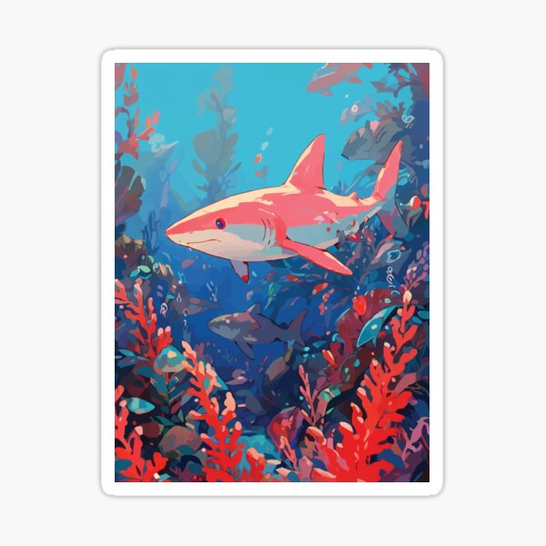 Vista previa del artículo con la obra «Tiburón Mako - Estética pastel Hermoso paisaje submarino de vida marina en el océano», diseñado y vendido por thecatcouch.