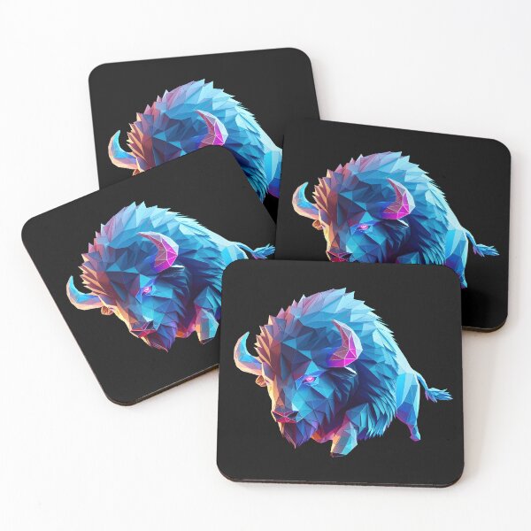 Item preview, bison running multicolored origami geometric 3d neon, 3D polygonal illustration designed and sold by CutOriginalArt.