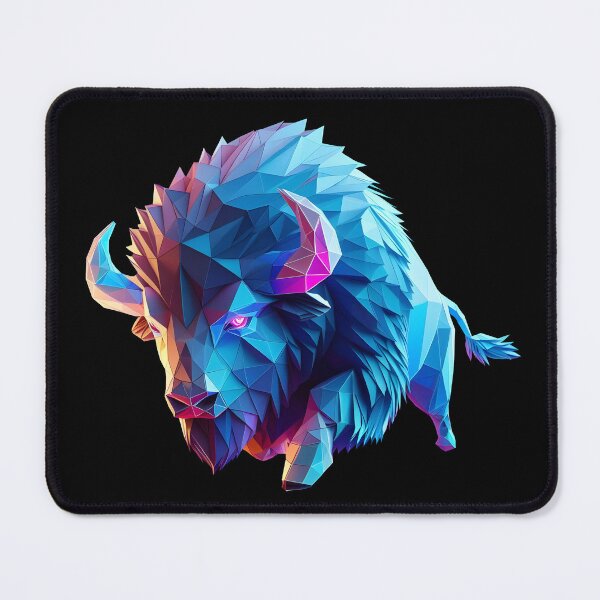 Item preview, bison running multicolored origami geometric 3d neon, 3D polygonal illustration designed and sold by CutOriginalArt.