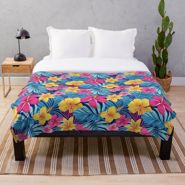 Item preview, Pink Yellow Blue Tropical Floral and Leaves designed and sold by tsuttles.