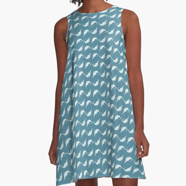 Narwhals in Blue A-Line Dress