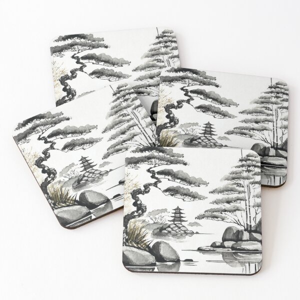 Item preview, Sumi-E Lake Japanese Ink Art Landscape designed and sold by Marithrax.