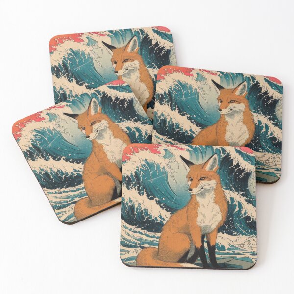 Item preview, Sitting fox on the coast in Japanese style designed and sold by WildernessTints.