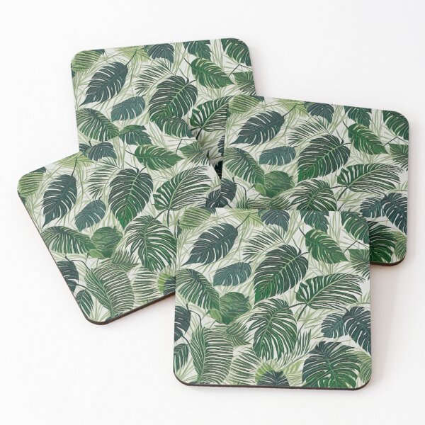 Item preview, Exotic jungle pattern palm leaves in various shades of green designed and sold by Frostquest.