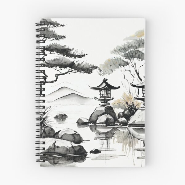 Item preview, Tranquil Lake Shrine: Sumi-e Serenity Among Bamboo, Maple, and Pine designed and sold by Marithrax.