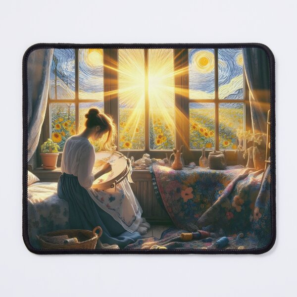 Item preview, A Woman Sitting In Front Of A Window With A Painting Of The Starry Night. designed and sold by MusicEldorado.