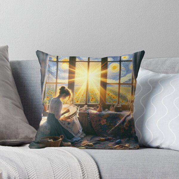 Item preview, A Woman Sitting In Front Of A Window With A Painting Of The Starry Night. designed and sold by MusicEldorado.