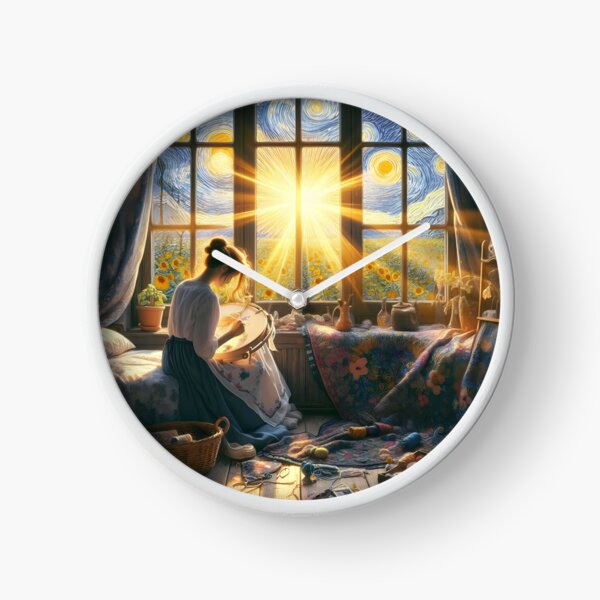Item preview, A Woman Sitting In Front Of A Window With A Painting Of The Starry Night. designed and sold by MusicEldorado.
