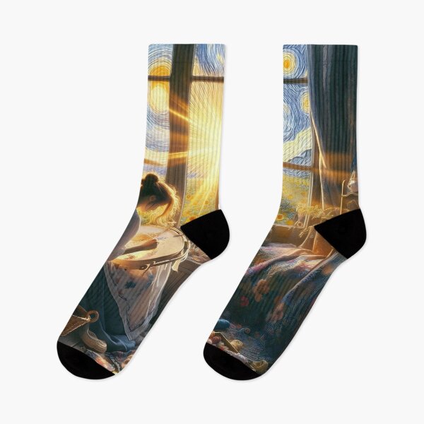 Item preview, A Woman Sitting In Front Of A Window With A Painting Of The Starry Night. designed and sold by MusicEldorado.