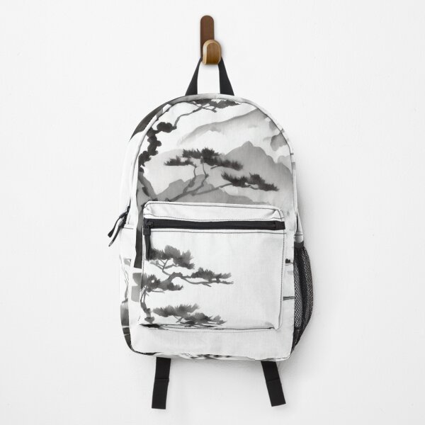 Item preview, Tranquil Lake Shrine: Sumi-e Serenity Among Pine mountains designed and sold by Marithrax.