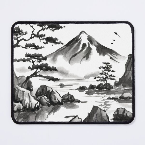 Item preview, Tranquil Sumi-e Serenity Among Pine mountains designed and sold by Marithrax.