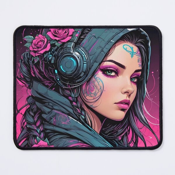 Item preview, Cyberpunk Bohemian Hippy girl futuristic comic floral design designed and sold by BorgSpareParts.