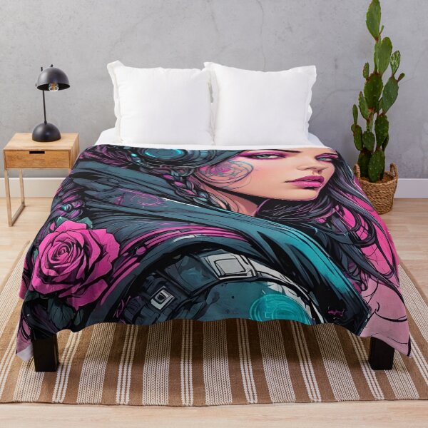 Item preview, Cyberpunk Bohemian Hippy girl futuristic comic floral design designed and sold by BorgSpareParts.