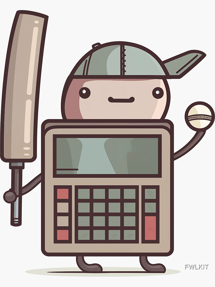 Thumbnail 3 of 3, Sticker, Calculator character holding a cricket bat and cricket ball designed and sold by FWLKIT.