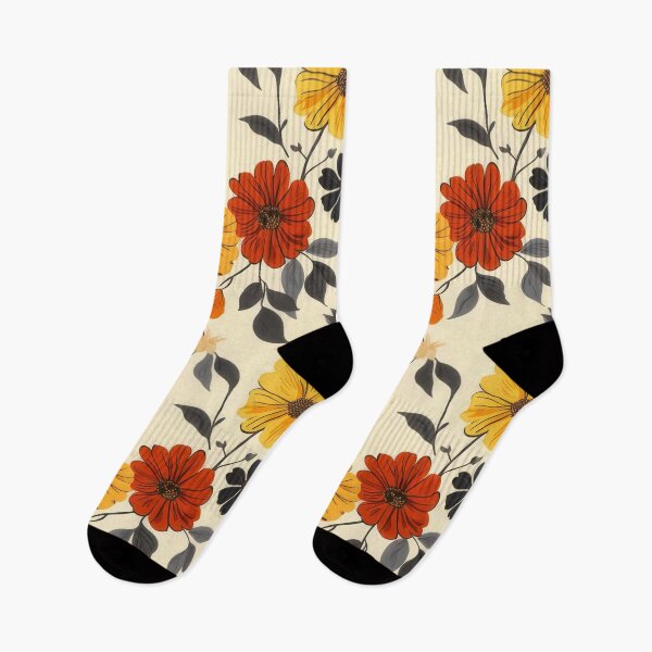 Item preview, Pretty vintage floral design in red, yellow and brown on cream background designed and sold by PrettyPinkSkies.