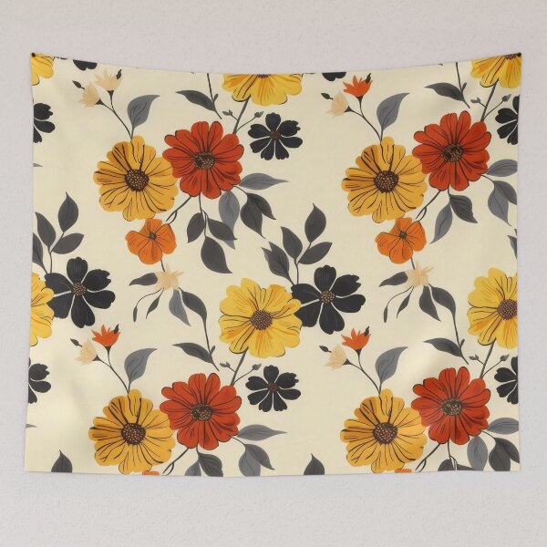 Item preview, Pretty vintage floral design in red, yellow and brown on cream background designed and sold by PrettyPinkSkies.