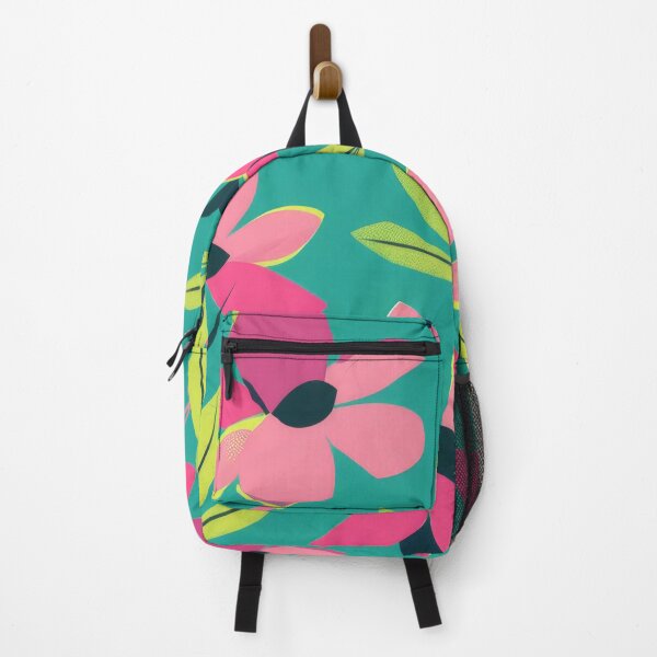 Item preview, Bold floral print in lime green, black & hot pink on a turquoise background designed and sold by PrettyPinkSkies.
