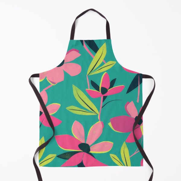 Item preview, Bold floral print in lime green, black & hot pink on a turquoise background designed and sold by PrettyPinkSkies.