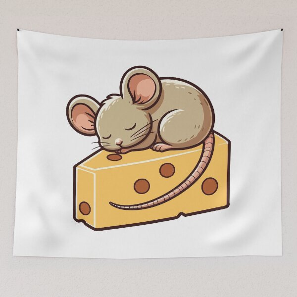 Item preview, A cute mouse curled up fast asleep on top of a wedge of cheese designed and sold by Colorful Dreams.