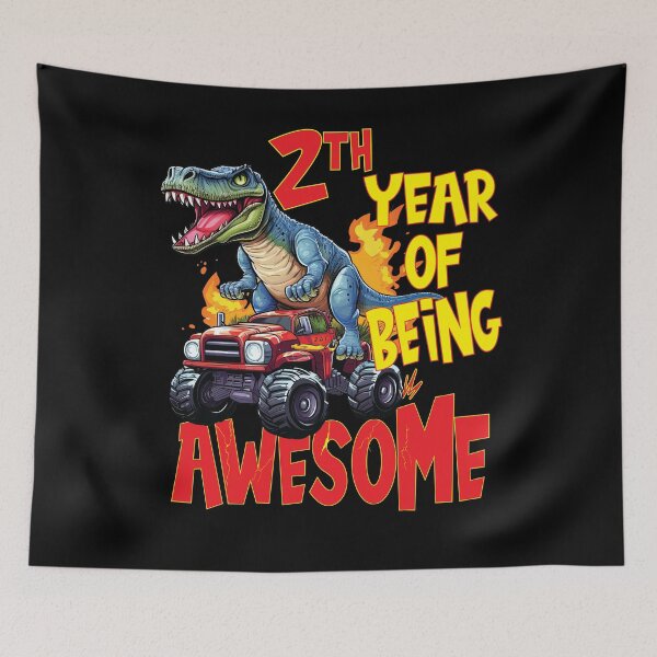 Item preview, 2nd Year of Being Awesome 2yr 2th Two Birthday Monster Truck T-Rex Dinosaur Boy Girl 2 Years Old designed and sold by angy2017.