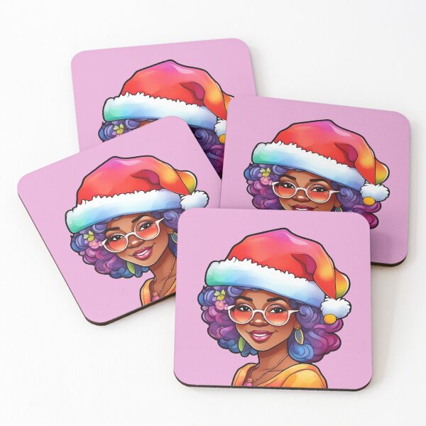 Item preview, hip afro woman wearing a santa hat designed and sold by Cosmicreations1.