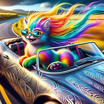 Artwork thumbnail, Title: Feline Freedom Ride   by Sienna Hamilton-Katene
