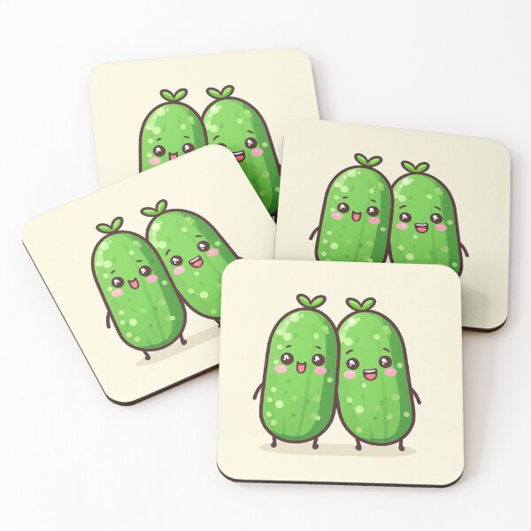 Item preview, kawaii cucumbers lovers pair of two with yellow background designed and sold by SaraDatCool.
