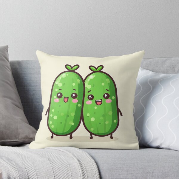 Item preview, kawaii cucumbers lovers pair of two with yellow background designed and sold by SaraDatCool.