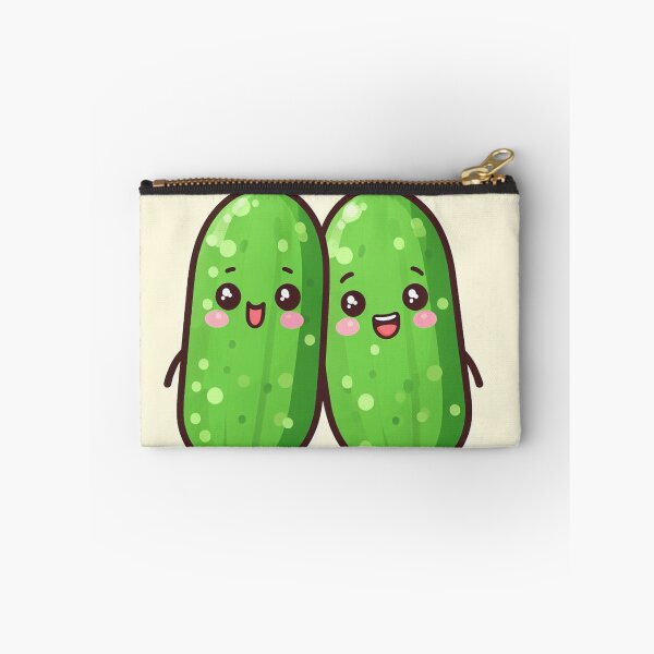 Item preview, kawaii cucumbers lovers pair of two with yellow background designed and sold by SaraDatCool.