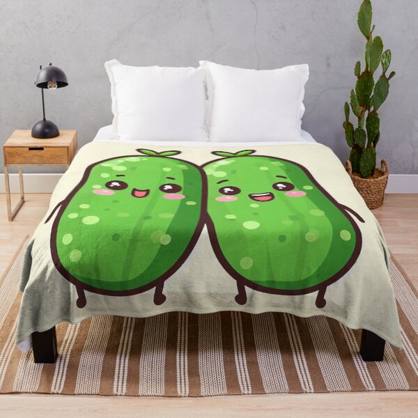 Item preview, kawaii cucumbers lovers pair of two with yellow background designed and sold by SaraDatCool.