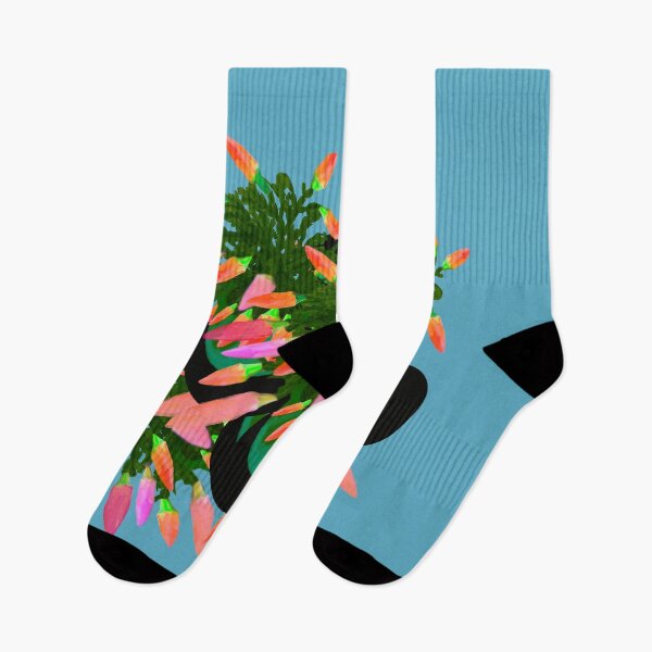 Item preview, Orange and Pink Christmas Cactus on Blue hex code 59abc3 designed and sold by Victoria Rose.