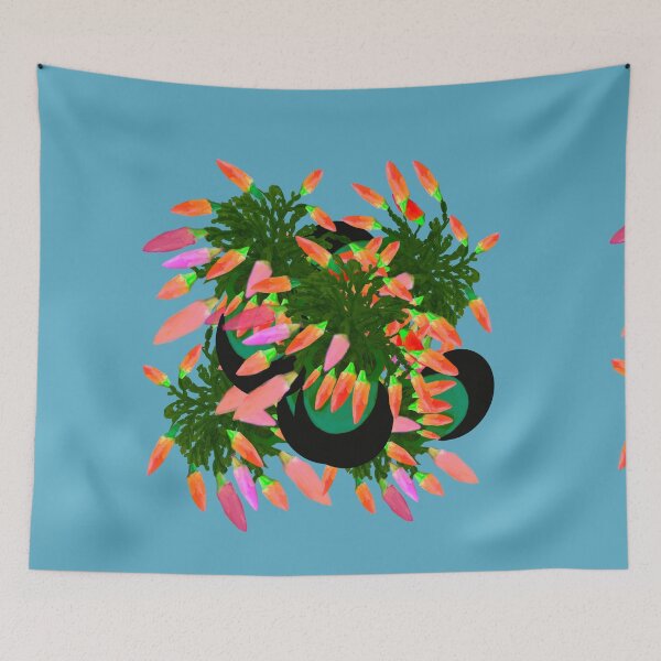 Item preview, Orange and Pink Christmas Cactus on Blue hex code 59abc3 designed and sold by Victoria Rose.