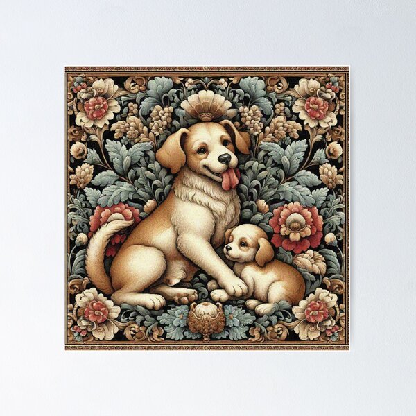 Item preview, Madre Perro y Cachorro en Jardín de Flores designed and sold by Illuministique.