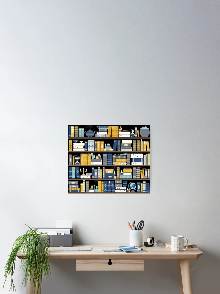 Thumbnail 2 of 3, Poster, Bookcase Pattern - Blue Yellow Library designed and sold by Kit Cronk.