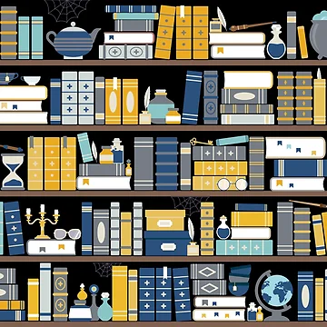 Artwork thumbnail, Bookcase Pattern - Blue Yellow Library by Kit Cronk
