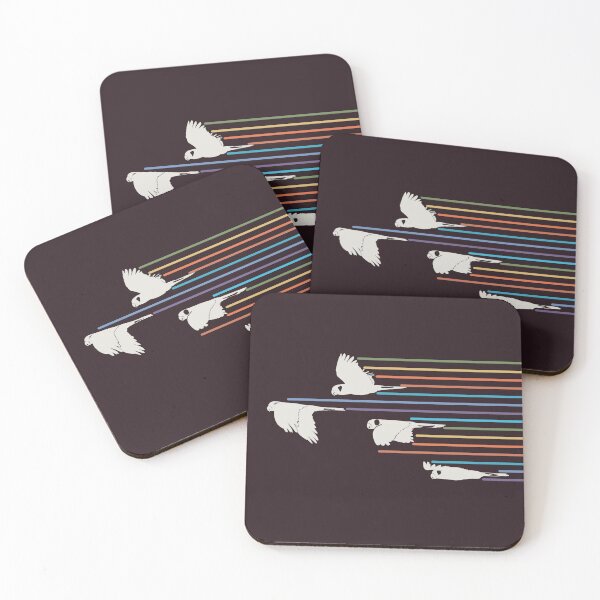 Item preview, Black cockatoos in white with rainbow trails.  designed and sold by Old Friends.