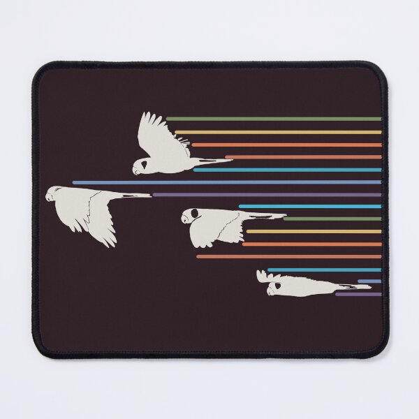 Item preview, Black cockatoos in white with rainbow trails.  designed and sold by Old Friends.