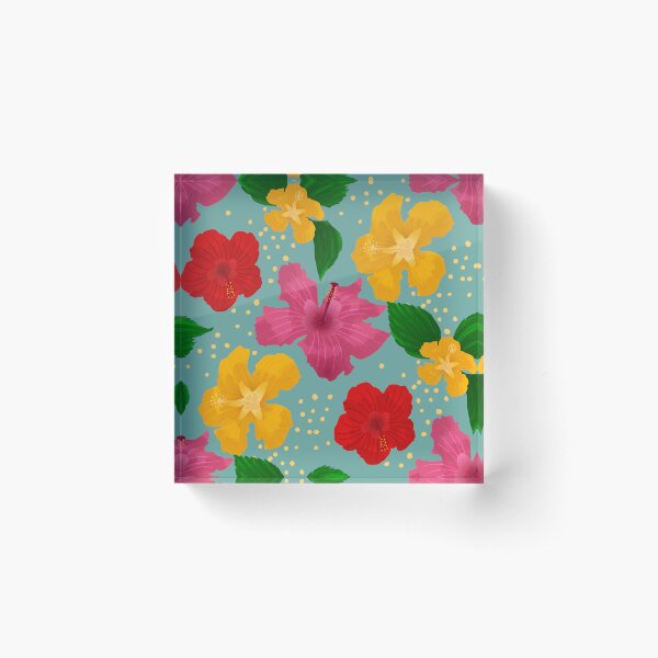Bright Hibiscus Flowers Acrylic Block